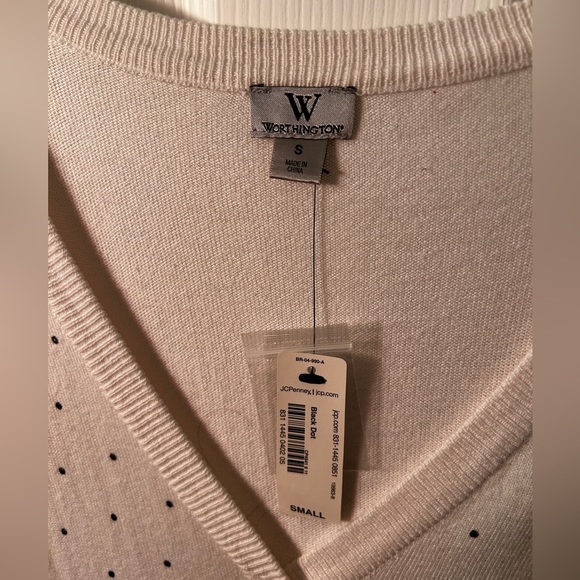 Worthington White Button Up Sweater w/ Polka Dots - Picture 4 of 4